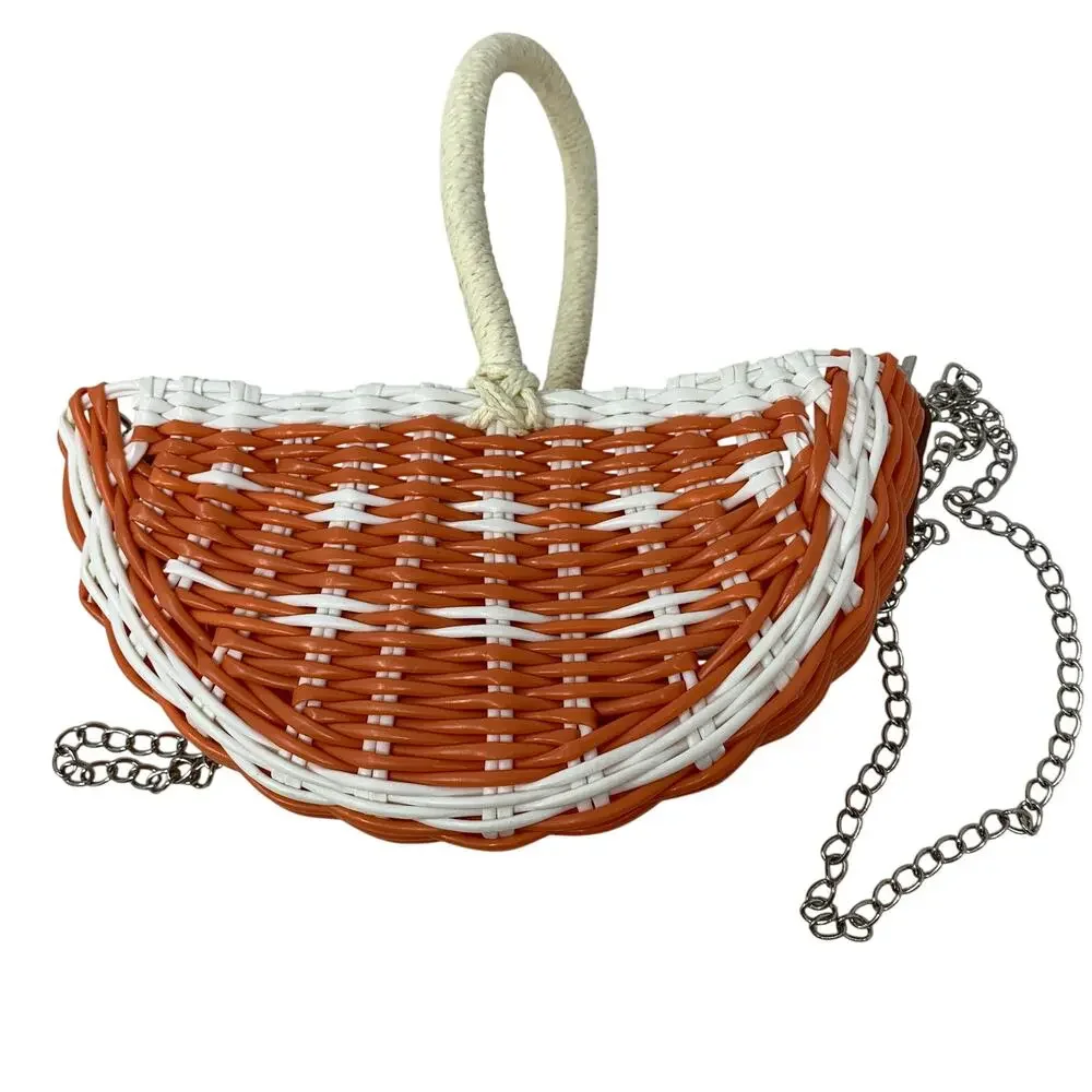 VTG Orange Slice Novelty Woven Plastic Crossbody Purse Basket Bag Retro Fruit